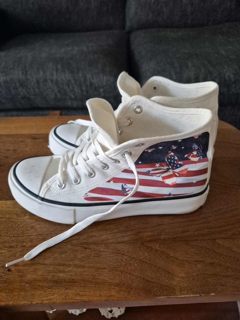 High-Top Canvas Sneakers with American Flag Graphic